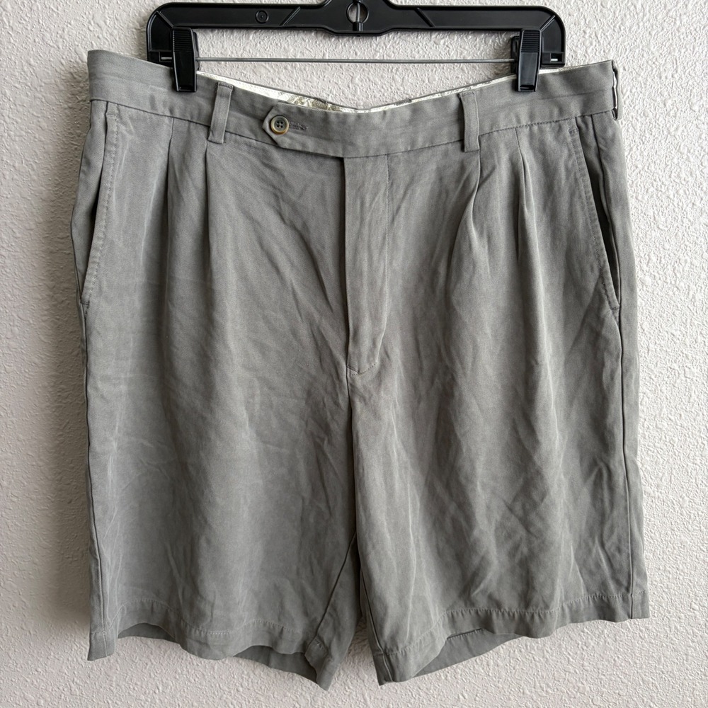 Tommy Bahama Gray Silk Bamboo Pleated Shorts 36 Resortwear